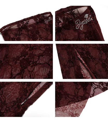 Red Semi-Sheer Floral Velvet Dress