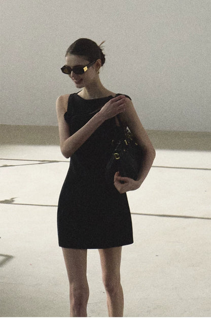 Lyocell Wool Off-Shoulder Sculpted Waist Dress