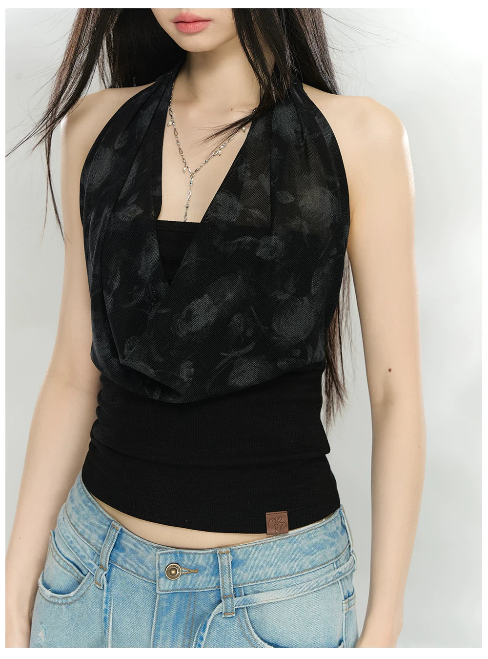 Draped Cowl Neck Halter Slim Tank Top