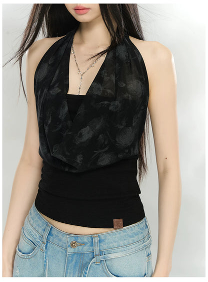 Draped Cowl Neck Halter Slim Tank Top