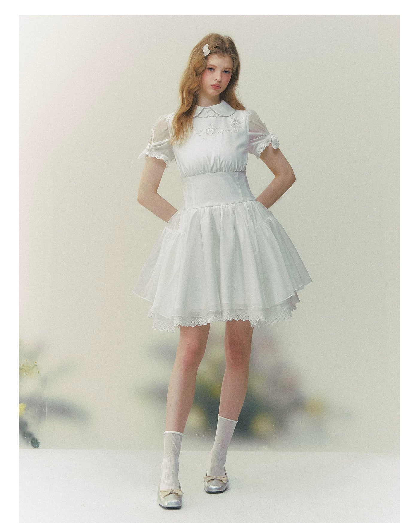 White Rose Embroidered Princess Dress