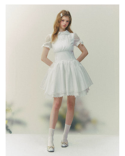 White Rose Embroidered Princess Dress