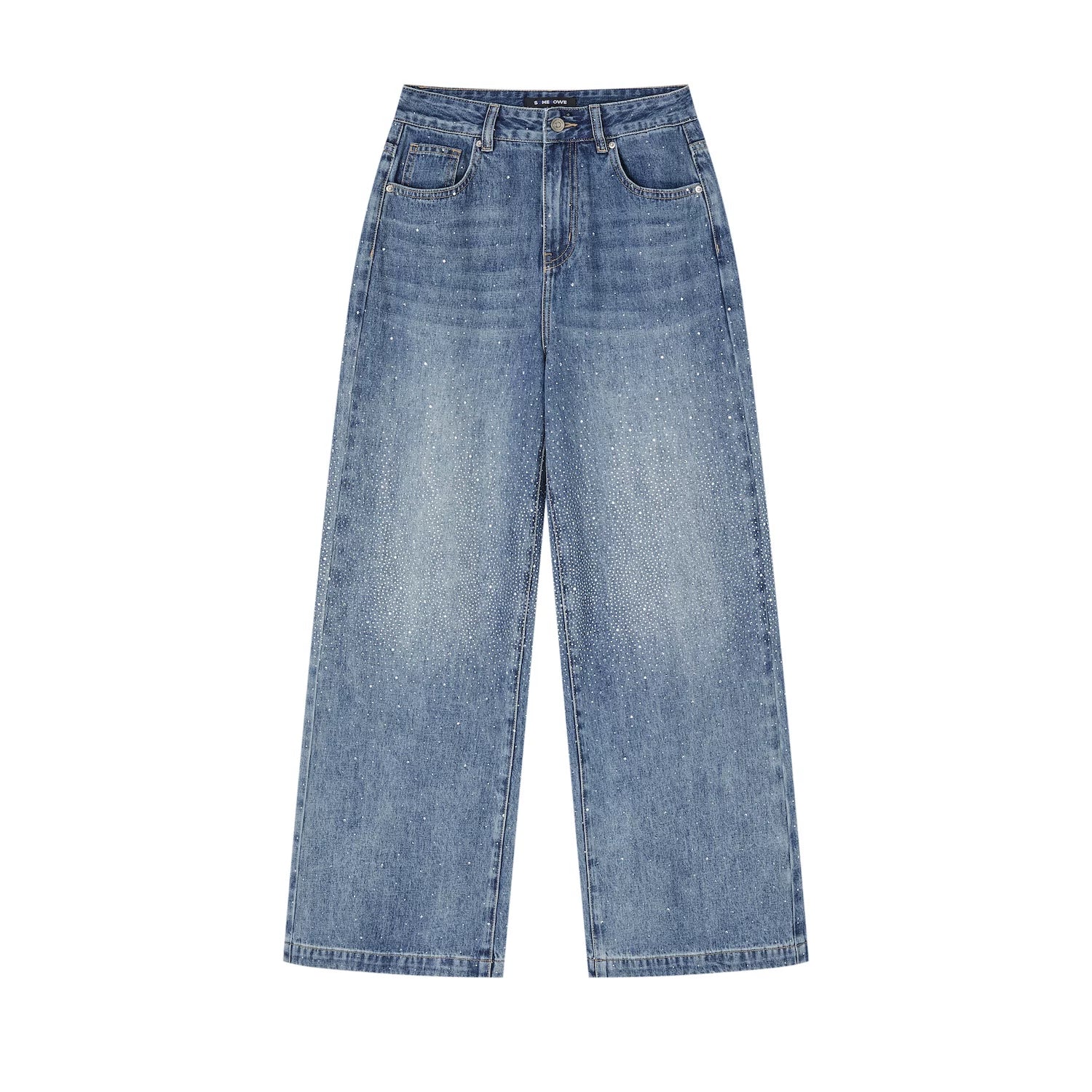 Vintage Straight-Leg Sparkle Denim Jeans