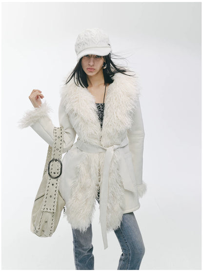 Shearling-Style Mid-Length Belted Duffle Coat