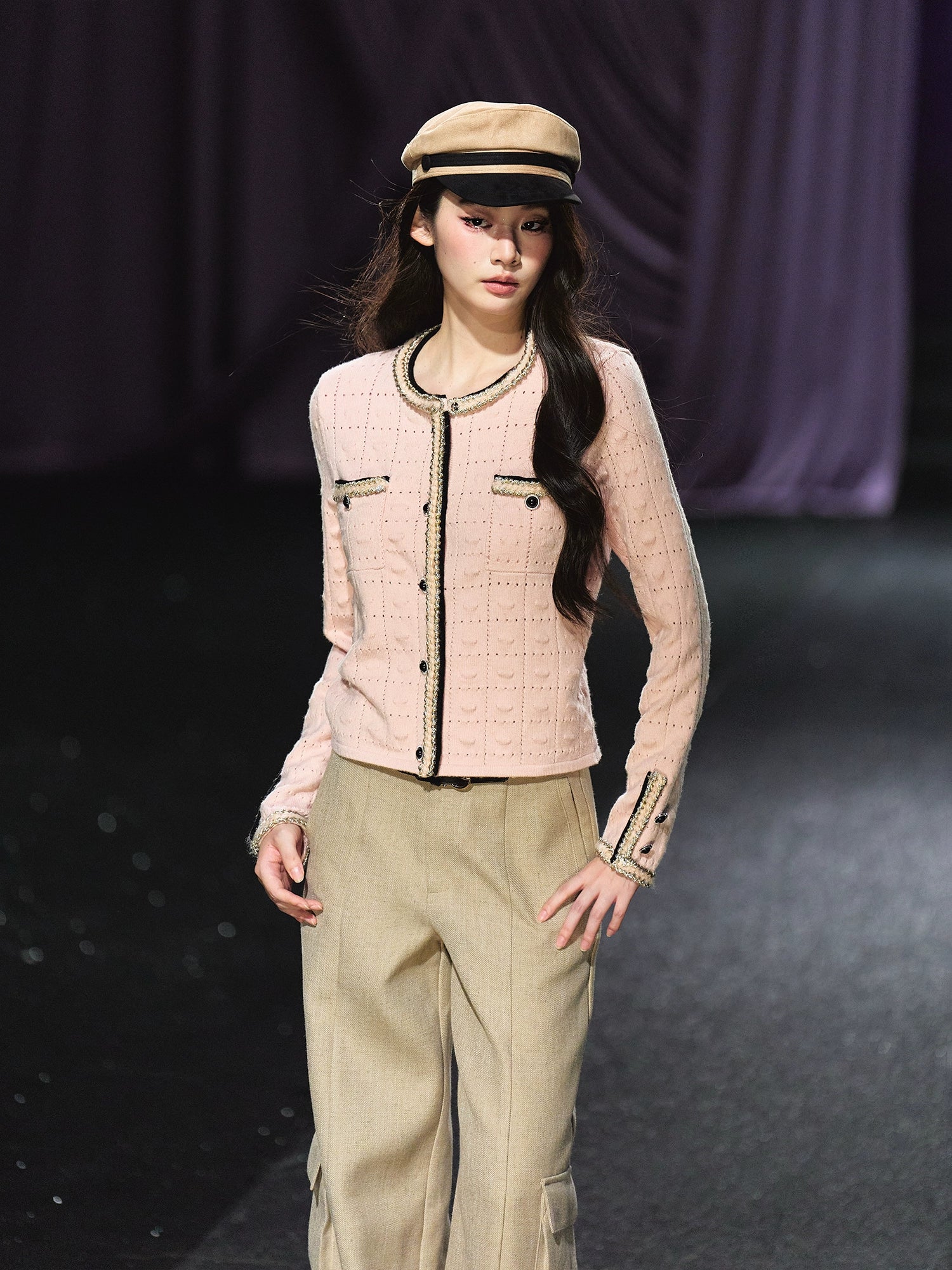 Pink Check Knit Cardigan