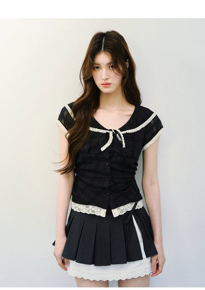 Vintage Sheer Polka Dot Sailor Collar Blouse