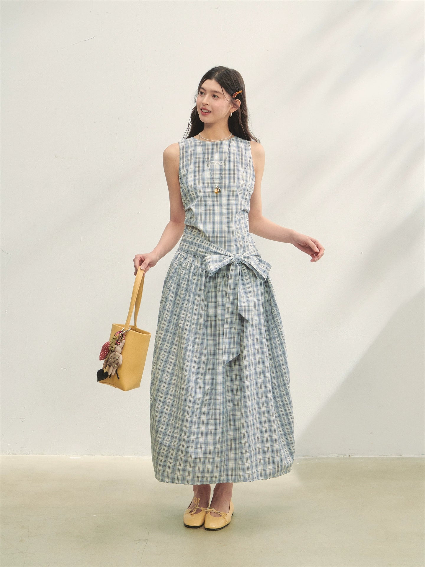Belted Waist Checked Vest Dress - CHINASQUAD