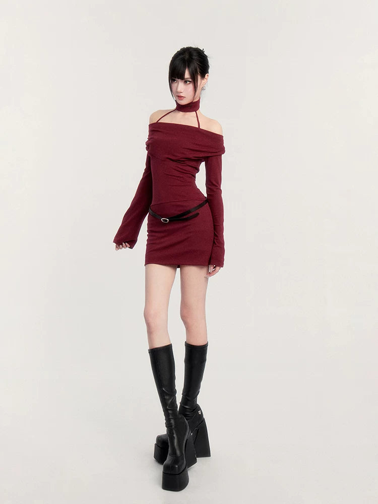 Dark Muse Cowl Neck Choker Bodycon Dress