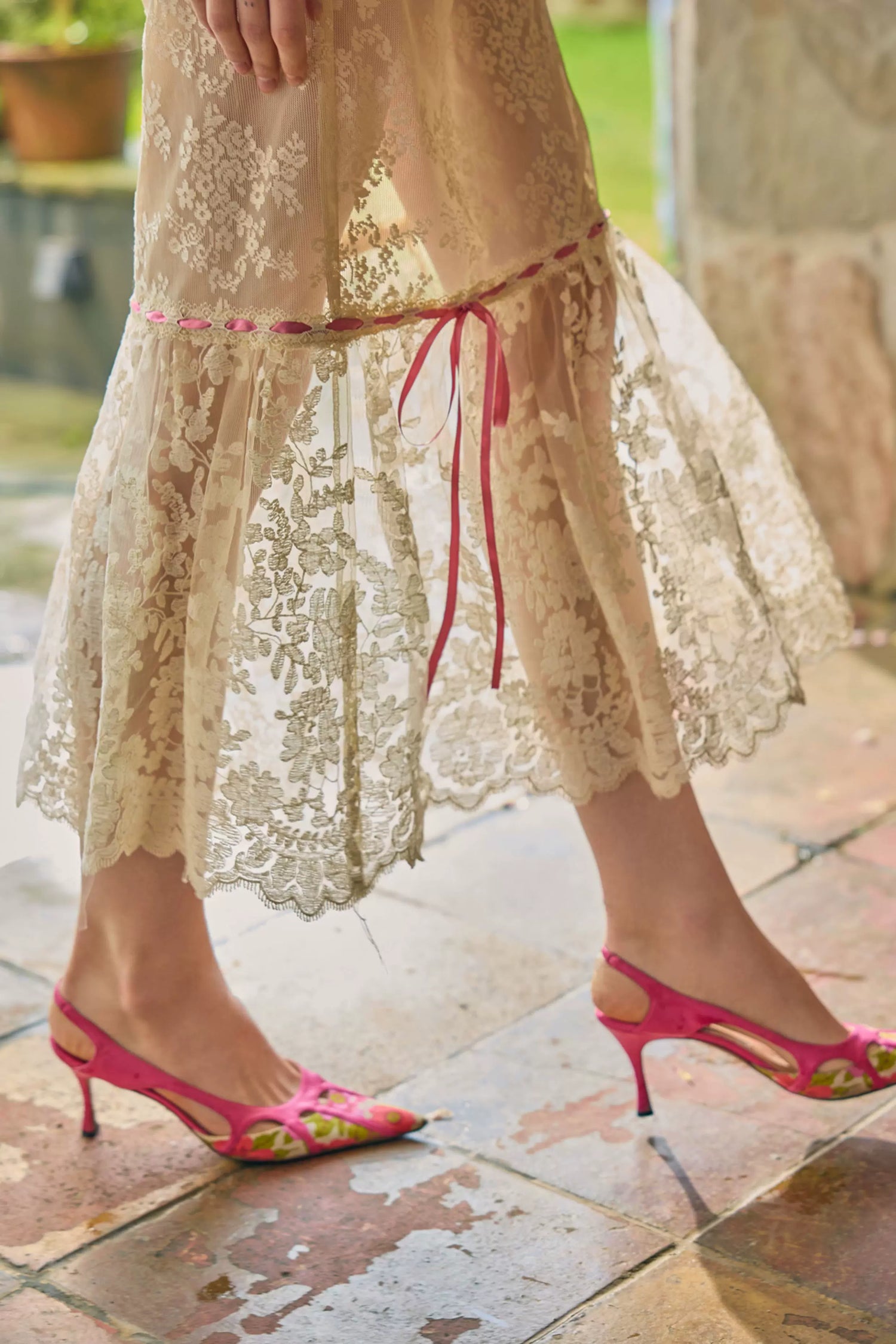 Romantic Oil-Paint Lace Corset Top &amp; Skirt Set