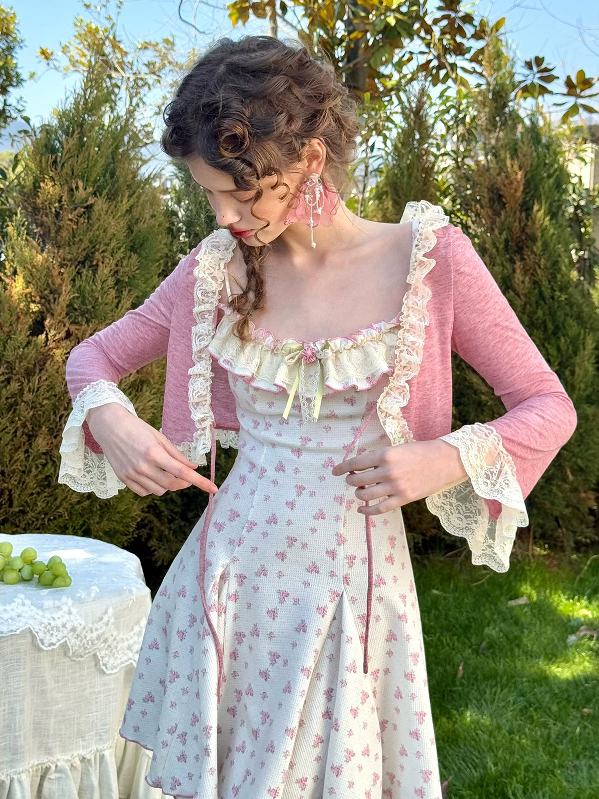 Rose Petite Florist Knit Dress &amp; Cardigan Set