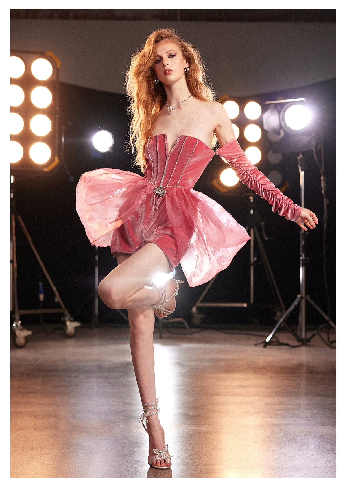 Soraya Rhinestone Tulle Velvet Jumpsuit Dress - CHINASQUAD