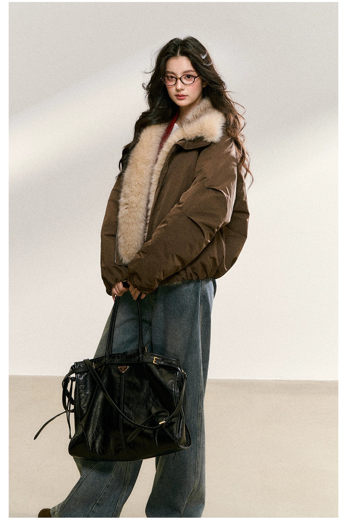 Two-Tone Faux Fur Collar Padded Jacket
