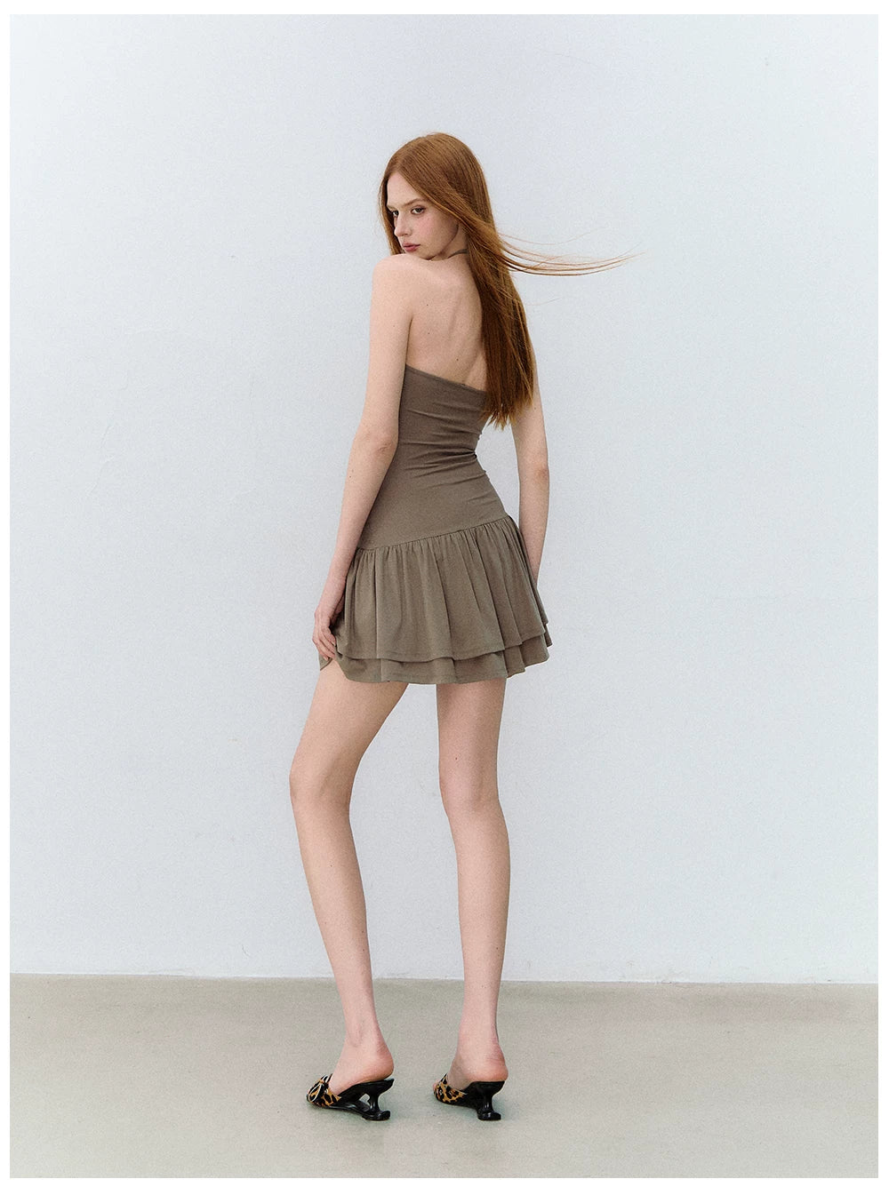 Draped Tencel Halter Neck Beaded Waist Dress