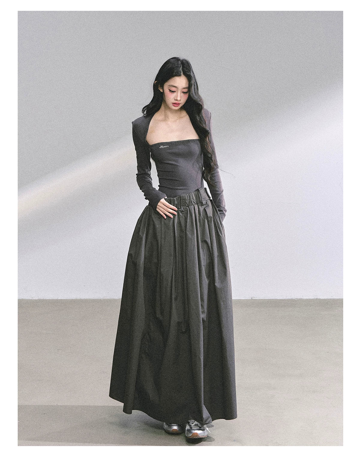 French Relaxed Long Sleeve Maxi Dress