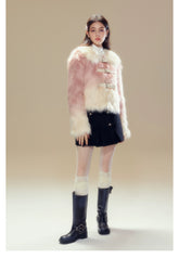 Pink Gradient Button Shearling Jacket - CHINASQUAD