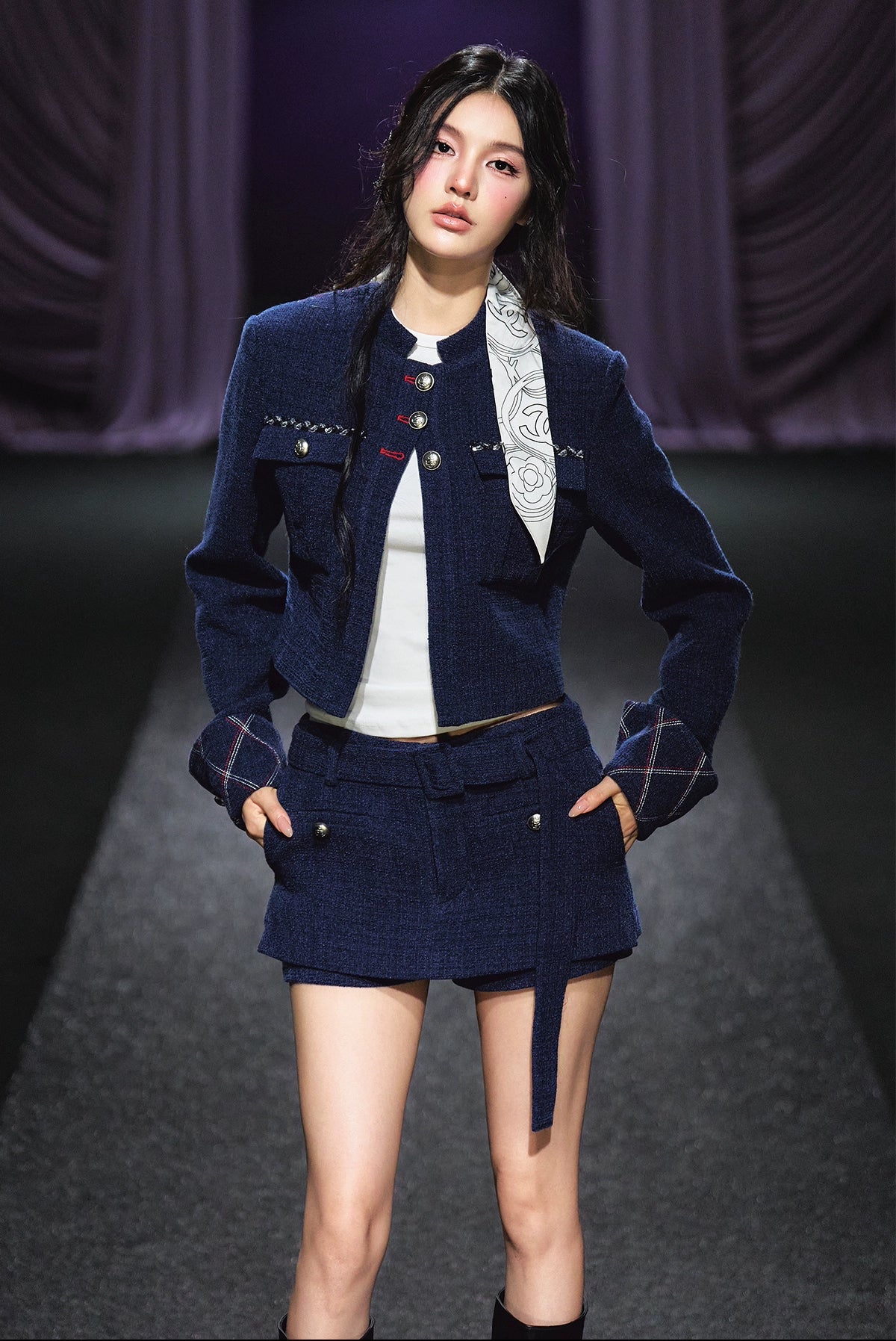 Quilted Stitch Jacket &amp; A-Line Skirt Set