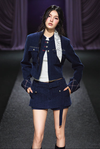 Quilted Stitch Jacket &amp; A-Line Skirt Set