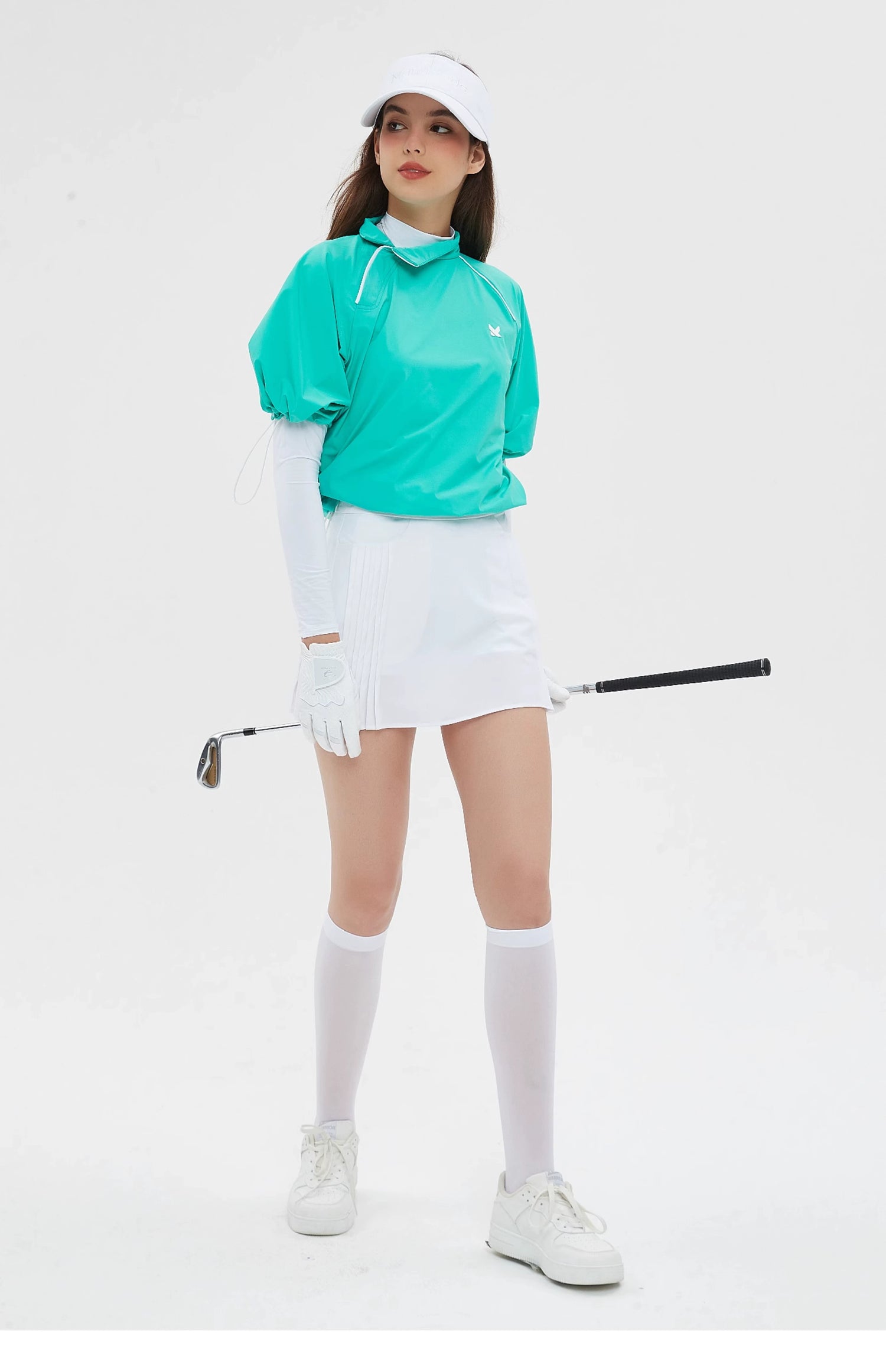 Golf High-neck Windbreaker Top &amp; A-line Skirt Set