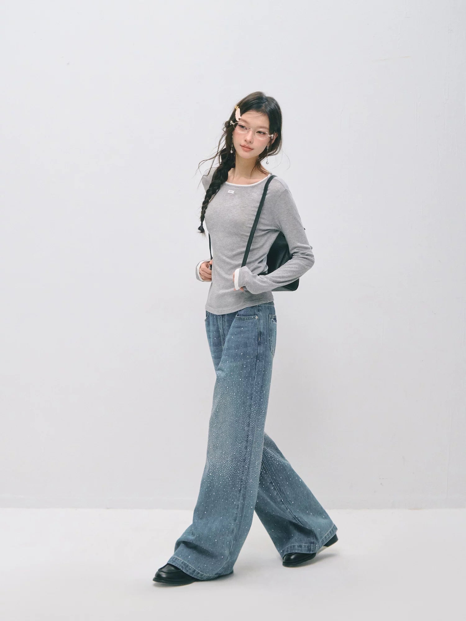Vintage Straight-Leg Sparkle Denim Jeans