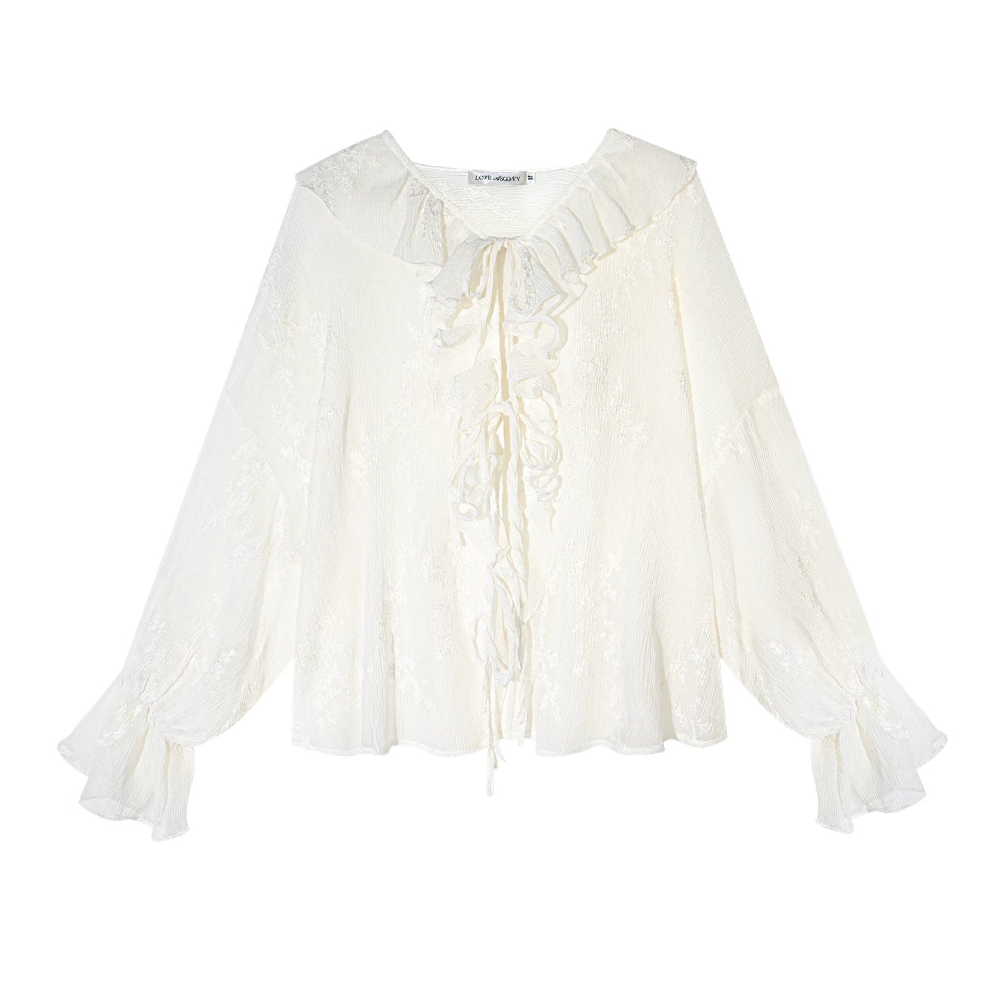 Embroidered Ruffle Chiffon Shirt &amp; Tiered Skirt Set