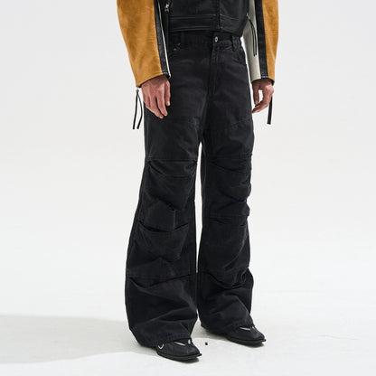 Layered Distressed Washed Loose Fit Denim Jeans