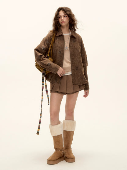 Mohair Blend Pleated Mini Skirt