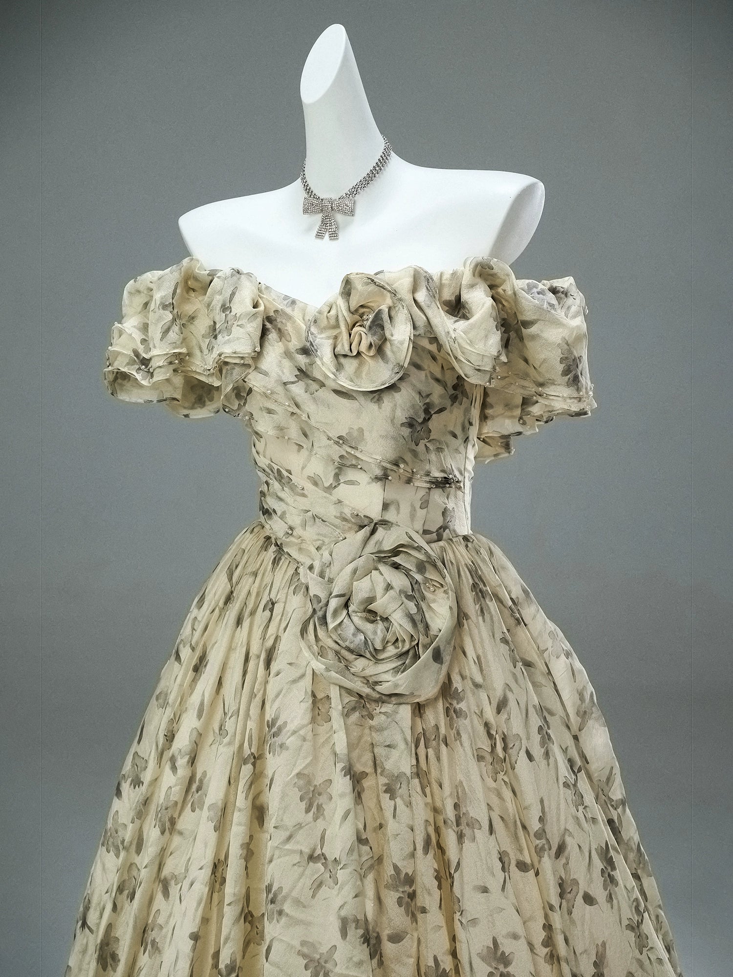 Vintage Sheer Flora Tulle Couture Gown