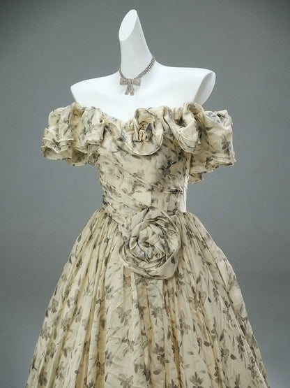 Vintage Sheer Flora Tulle Couture Gown