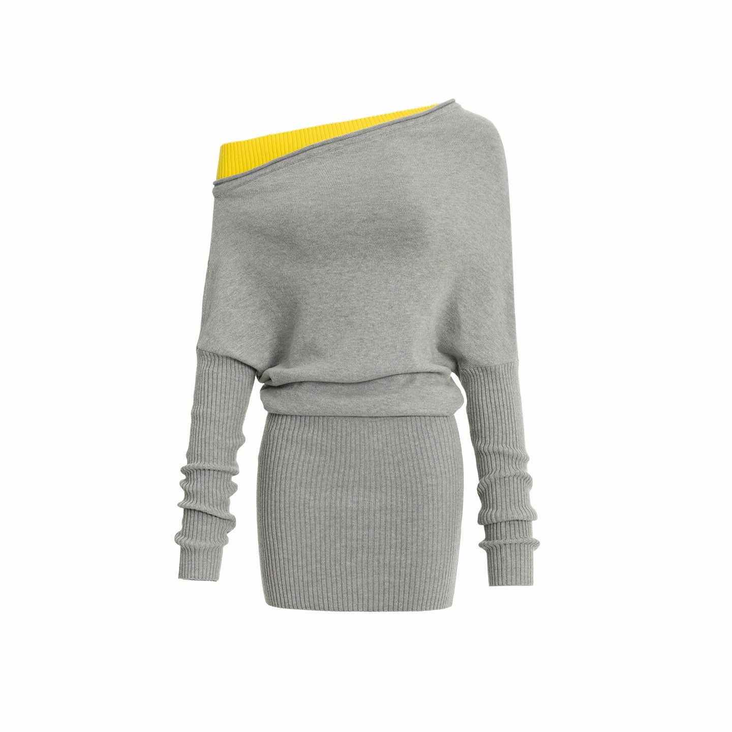 Asymmetric Contrast Knit Dress