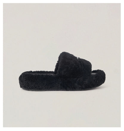 Cross Emblem Shearling Slide Sandals