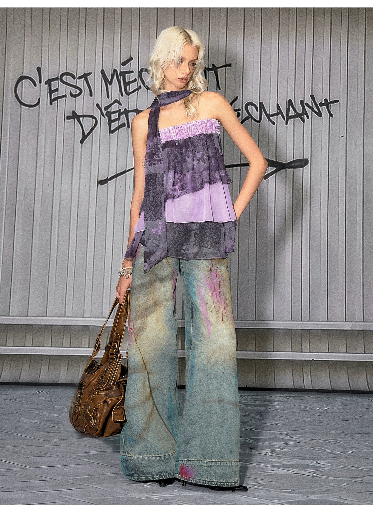 Washed Blue Graffiti Straight-Leg Denim Jeans