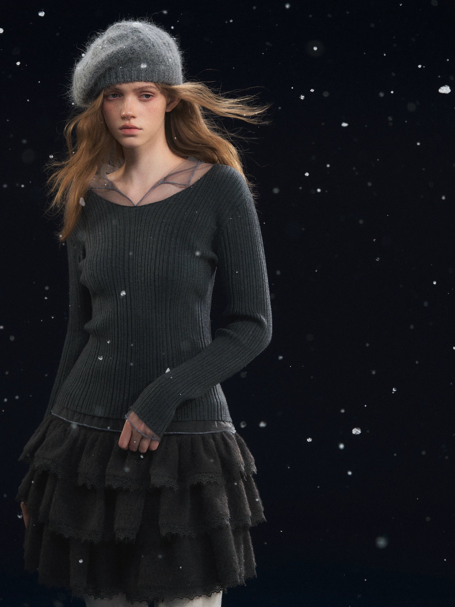 Mesh-Panel High-Stretch Base Crewneck