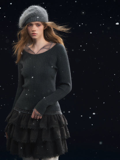 Mesh-Panel High-Stretch Base Crewneck