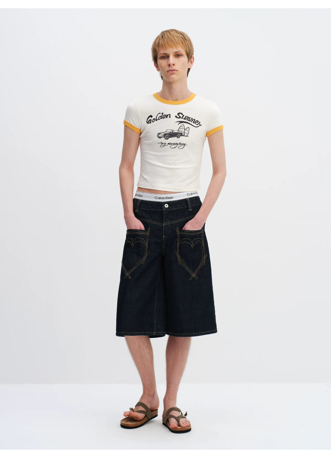 Vintage Raw Denim Cropped Straight-Leg Jeans