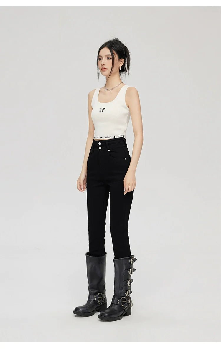 (Final Sale) Black High-Waisted Skinny Jeans - CHINASQUAD