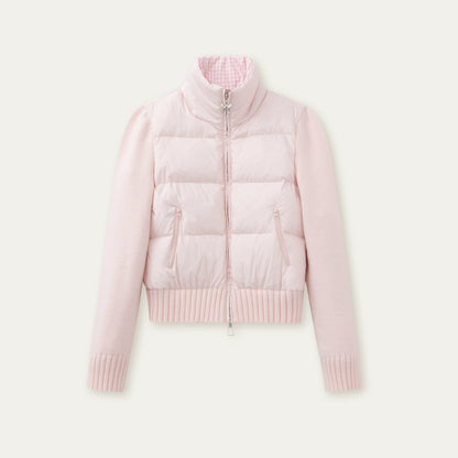 Cream Knit-Panel Down Jacket