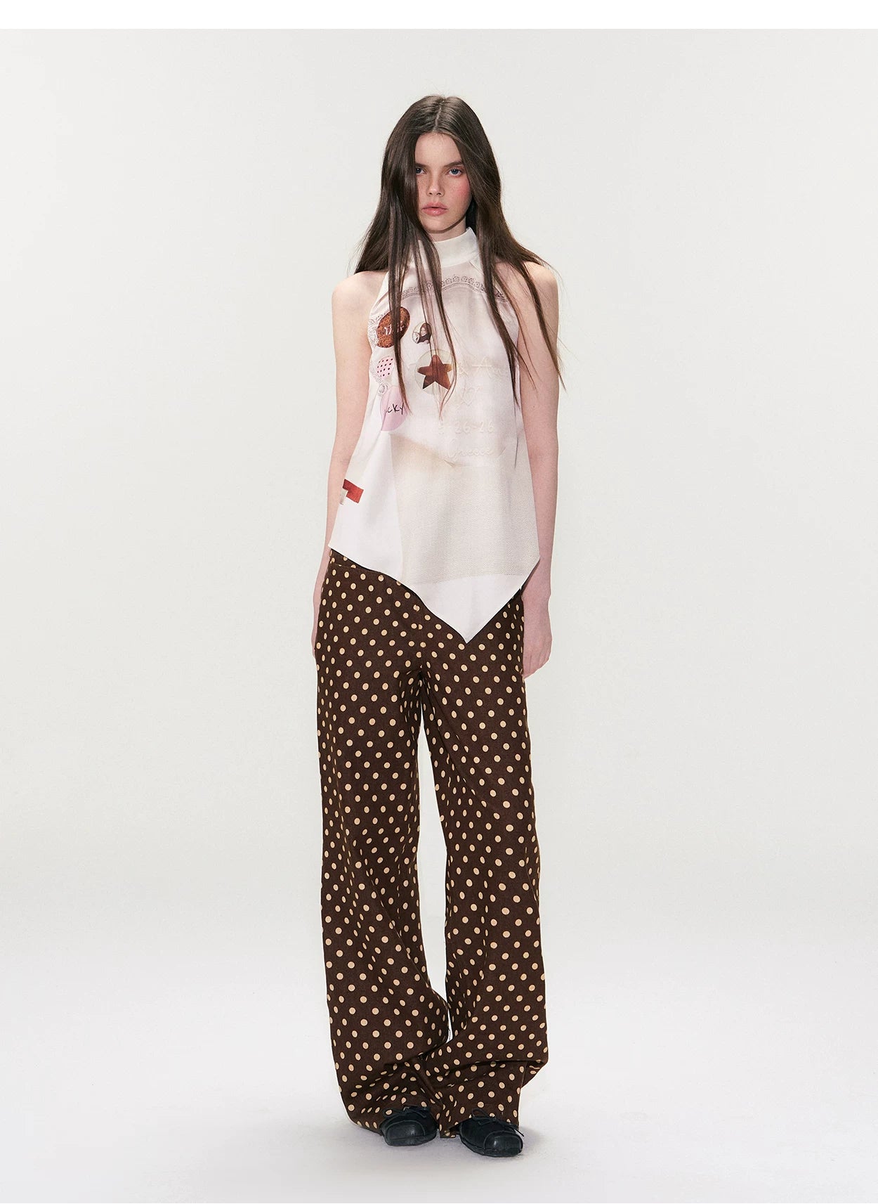 Vintage Printed Asymmetric Hem Halter Top