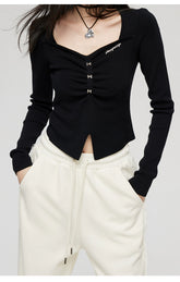 Black & White Wide Neckline Sweater - CHINASQUAD