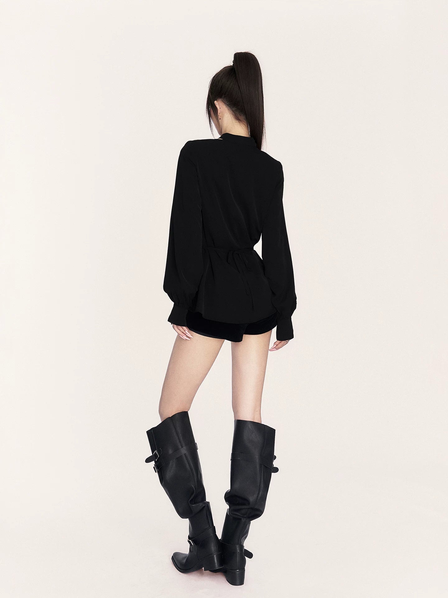 Cowl-Neck Waist-Cinching Shirt