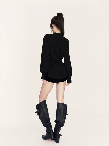 Cowl-Neck Waist-Cinching Shirt