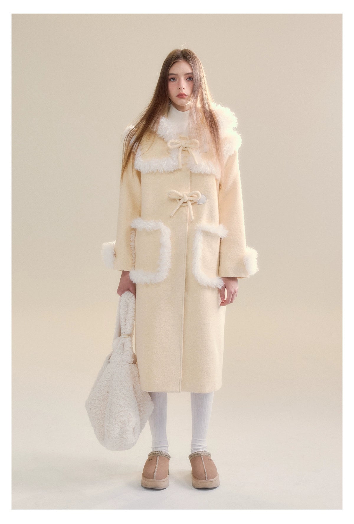 Cream Yellow Long Woolen Coat - CHINASQUAD