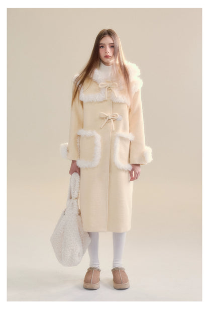 Cream Yellow Long Woolen Coat - CHINASQUAD