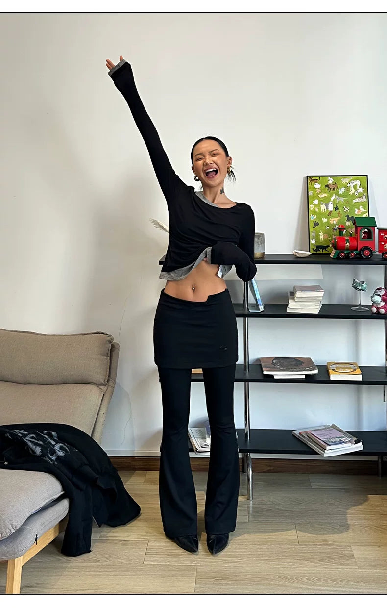 High-Stretch Faux-Layer Flared Base Leggings