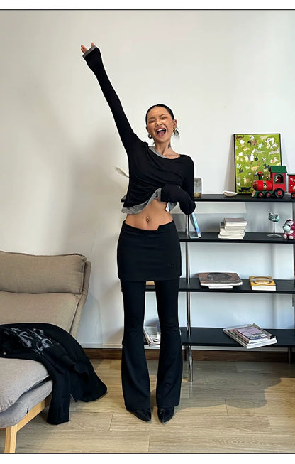 High-Stretch Faux-Layer Flared Base Leggings