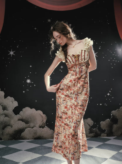 Vintage Lace-Patchwork Floral Mermaid Dress