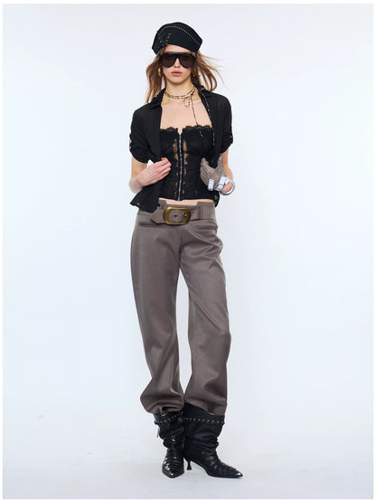 Contrast Lace Panel Two-Piece Shirt