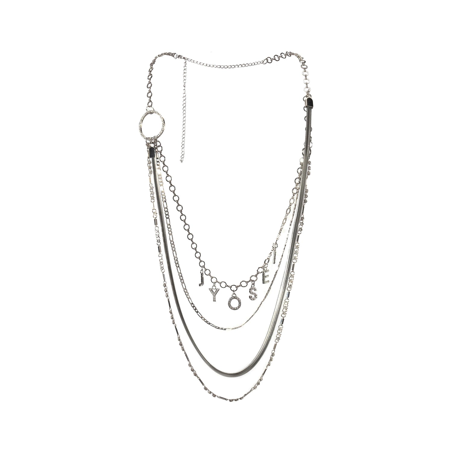 Silver Multi-Layer Crystal Ring Pendant Necklace