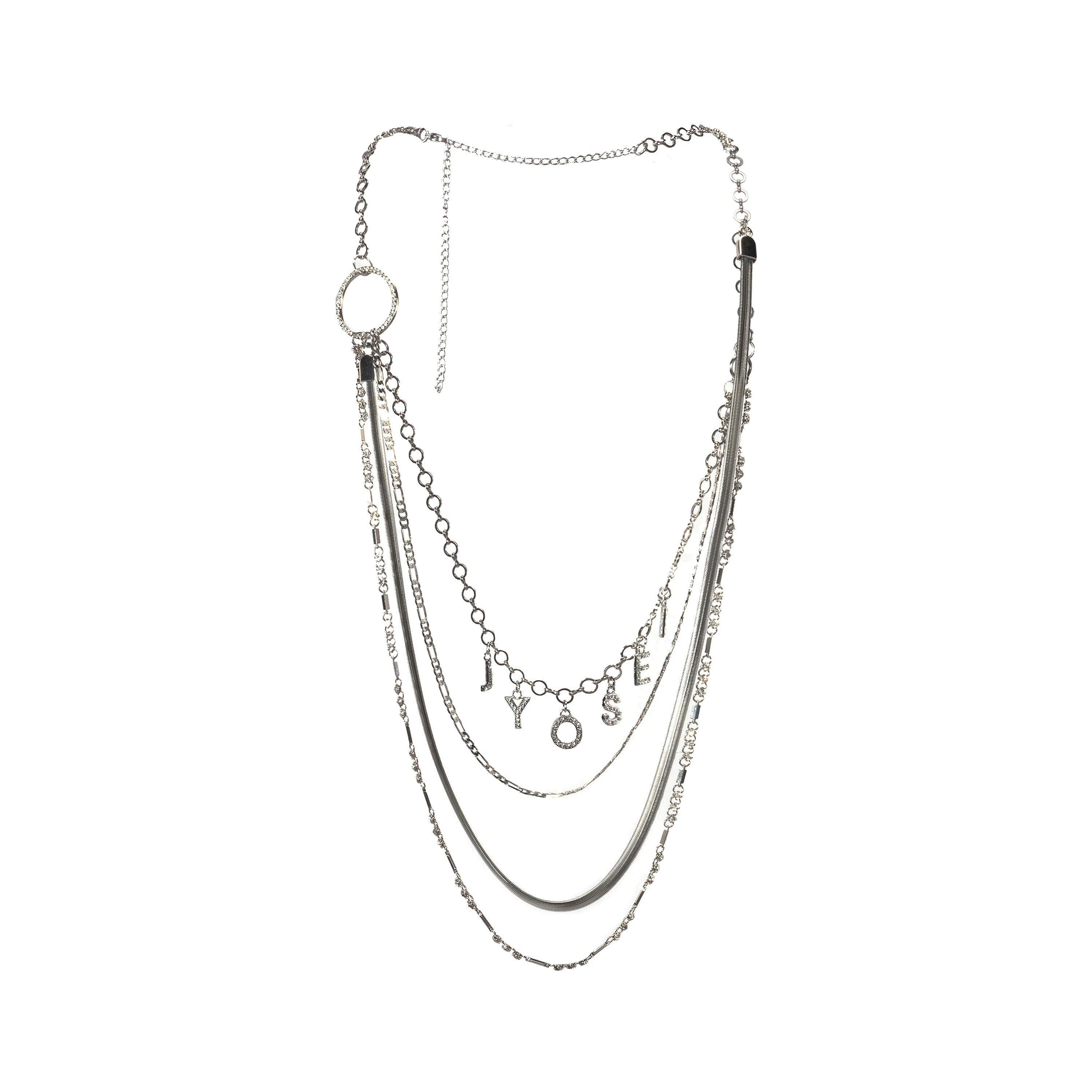 Silver Multi-Layer Crystal Ring Pendant Necklace