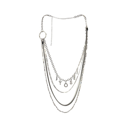 Silver Multi-Layer Crystal Ring Pendant Necklace
