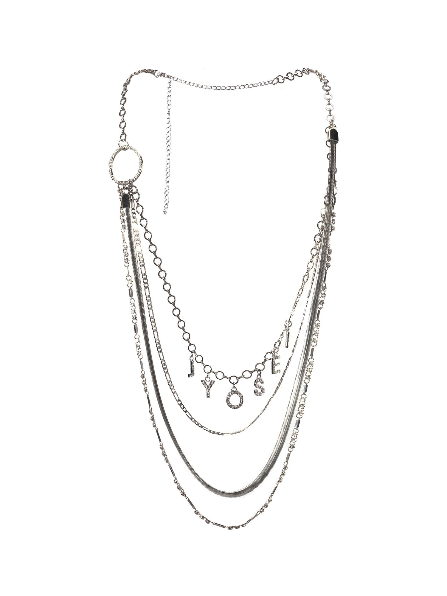 Silver Multi-Layer Crystal Ring Pendant Necklace